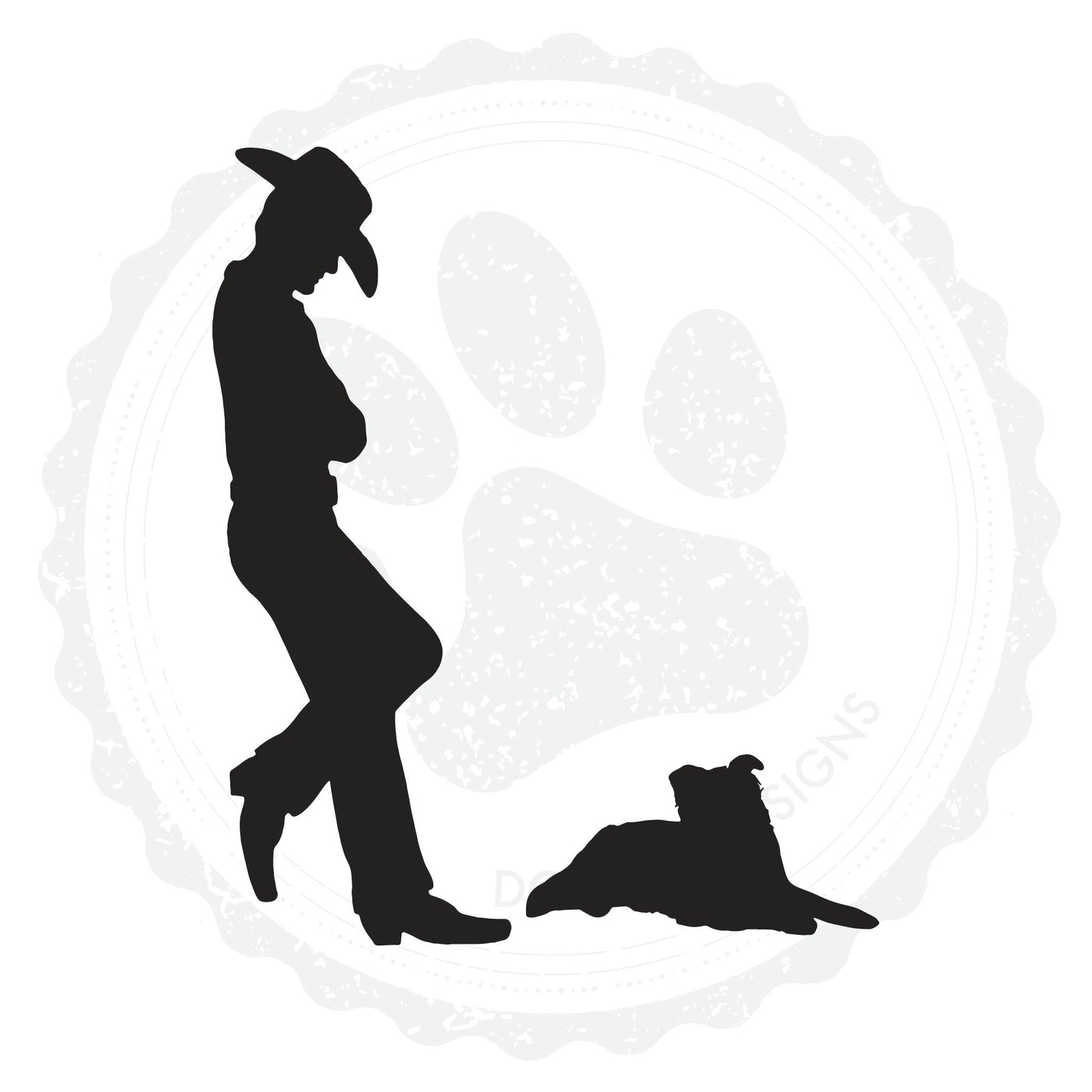Cowboy and Border Collie Sleeping Vinyl Decal