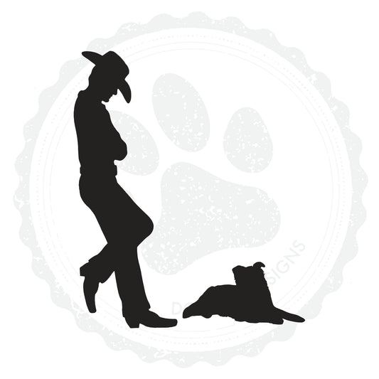 Cowboy and Border Collie Sleeping Vinyl Decal